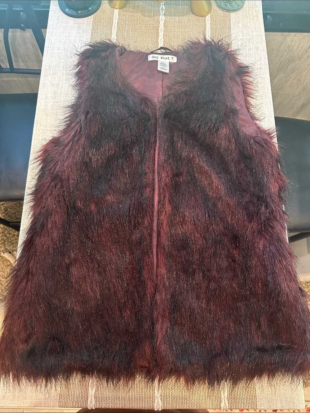 Say What? Women’s Burgundy Faux Fur Vest